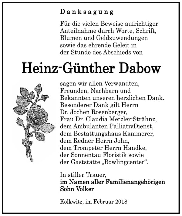 Danksagung Heinz-Günther Dabow