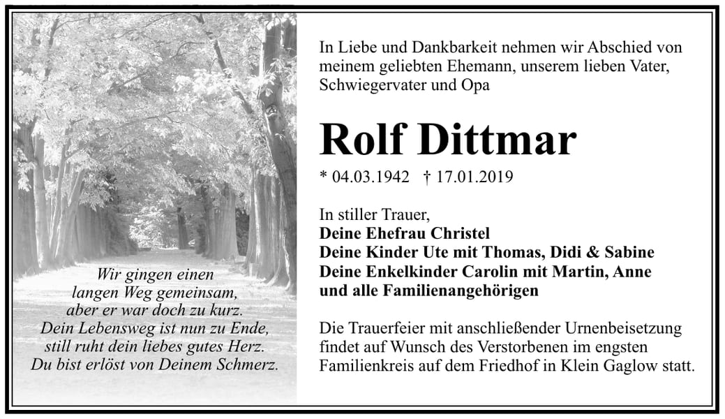 Traueranzeige Rolf Dittmar