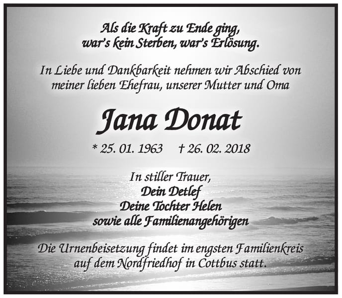 Traueranzeige Jana Donat