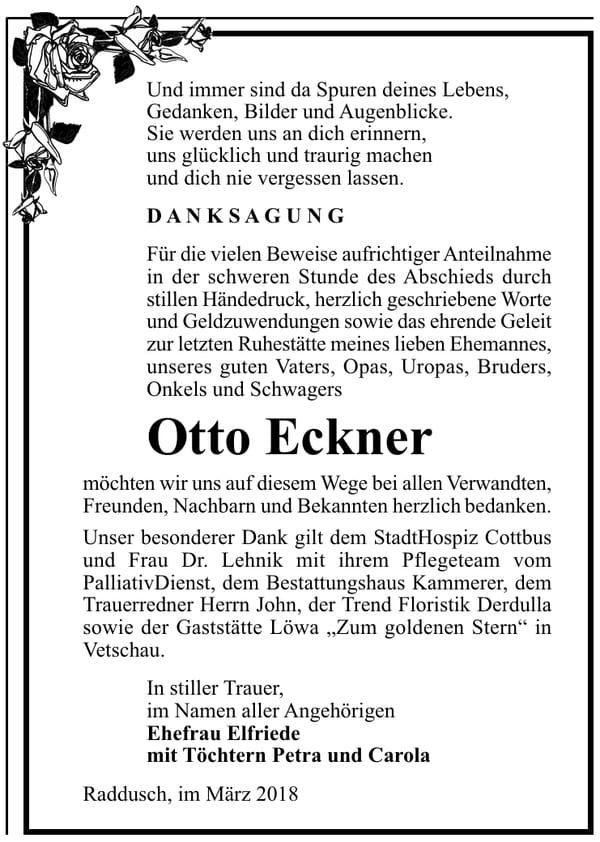Danksagung Otto Eckner