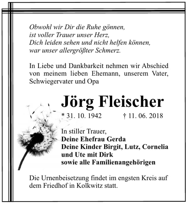 Traueranzeige Jörg Fleischer
