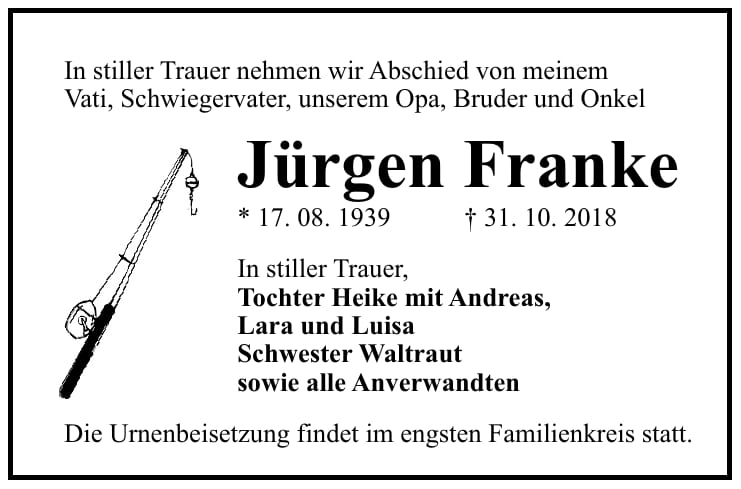 Traueranzeige Jürgen Franke