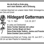 Traueranzeige Hildegard Gattermann