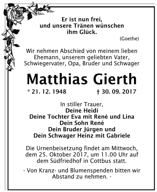 Traueranzeige Matthias Gierth