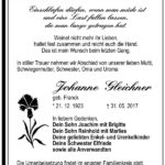 Traueranzeige Johanne Gleichner, geb. Franck