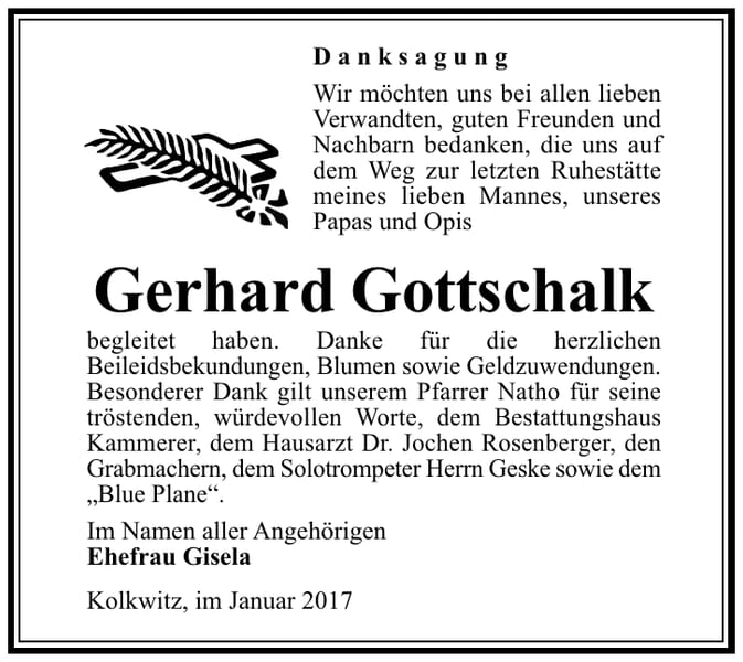 Danksagung Gerhard Gottschalk