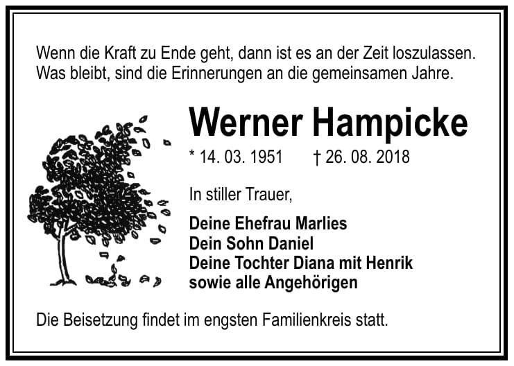 Traueranzeige Werner Hampicke