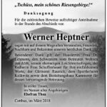 Danksagung Werner Heptner