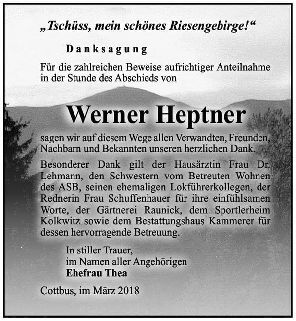 Danksagung Werner Heptner