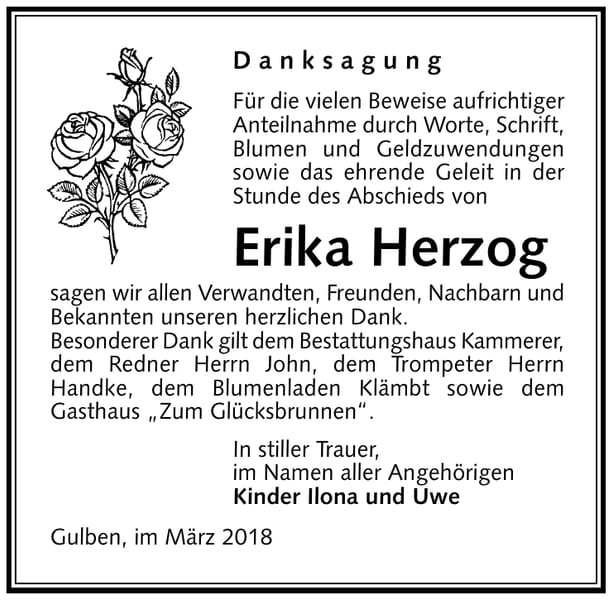 Danksagung Erika Herzog