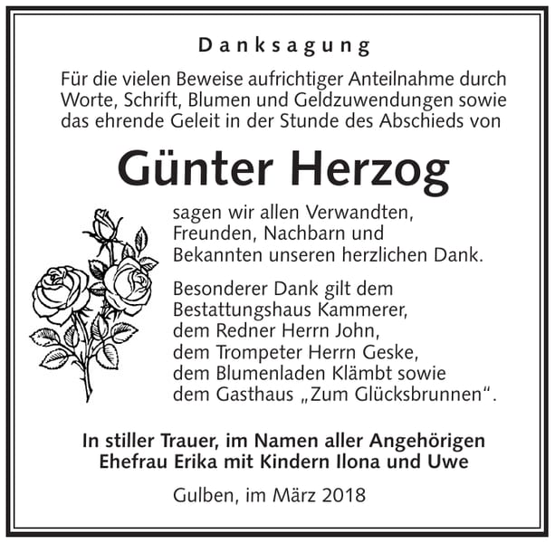 Danksagung Günter Herzog