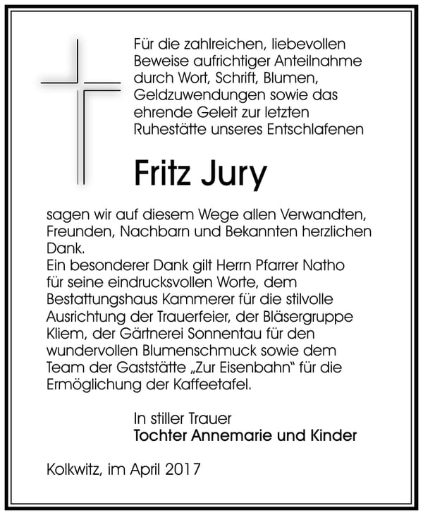 Danksagung Fritz Jury