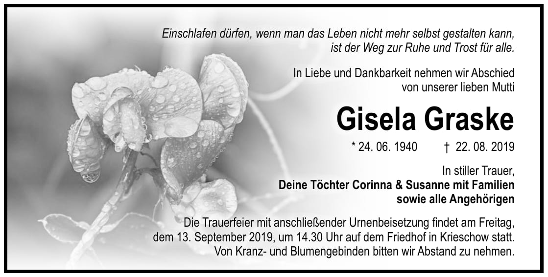 Traueranzeige Gisela Graske