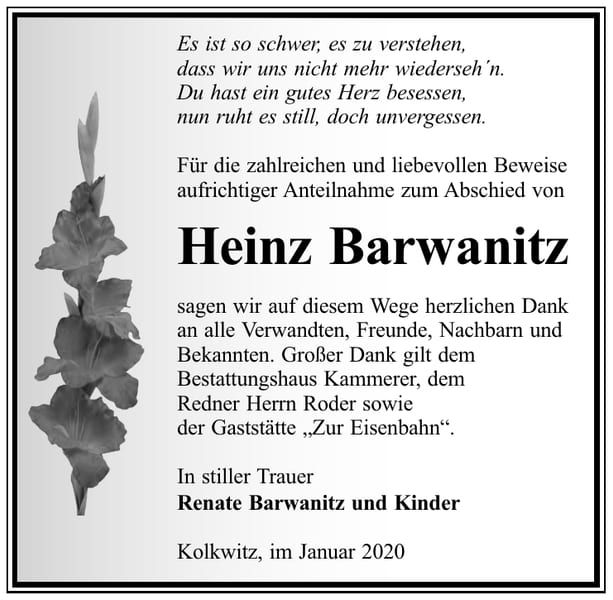 Danksagung Heinz Barwanitz