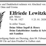 Traueranzeige Elfriede Lewitzka, geb. Mainz