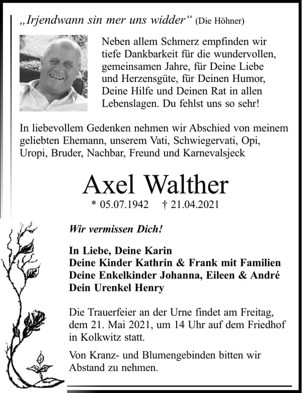 Traueranzeige Axel Walther