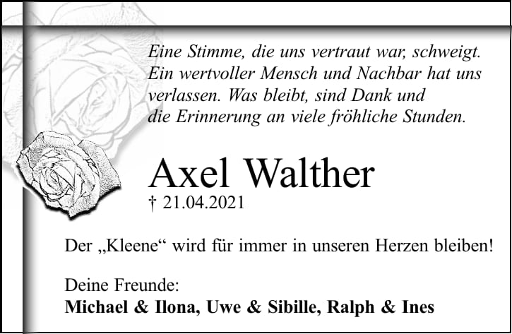 Traueranzeige Axel Walther