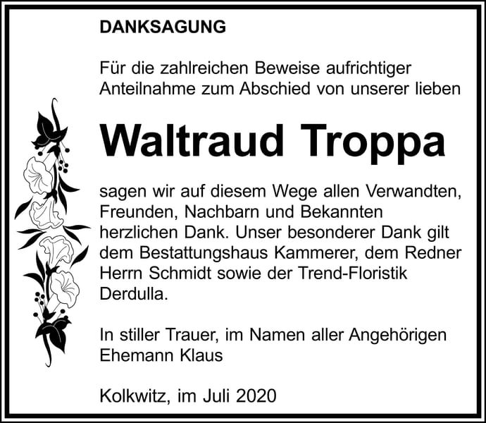 Danksagung Waltraud Troppa