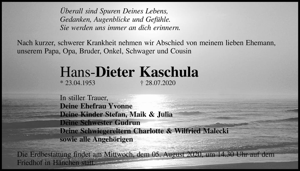 Traueranzeige Hans-Dieter Kaschula