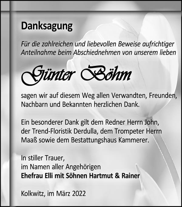 Danksagung Günter Böhm