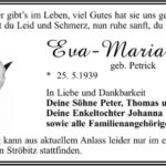 Traueranzeige Eva-Maria Hotzan, geb. Petrick