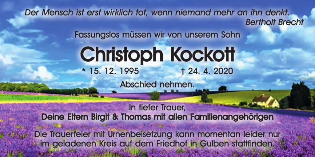 Traueranzeige Christoph Kockott
