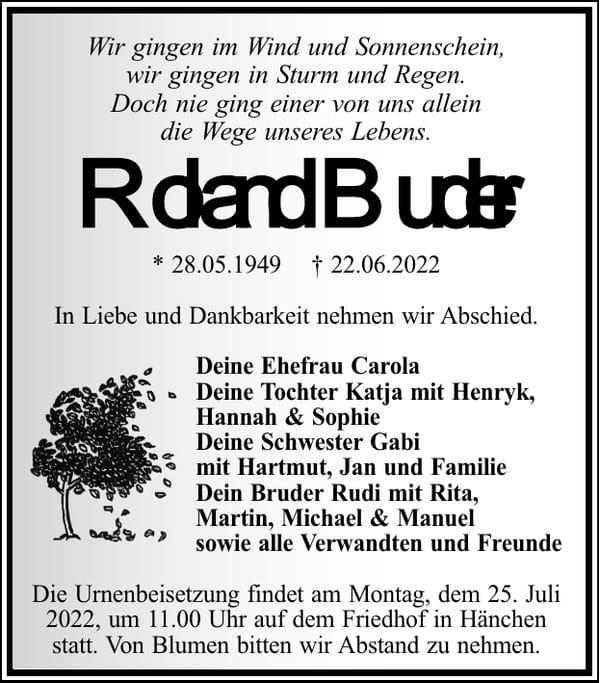 Traueranzeige Roland Buder