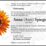 Danksagung Anna (Anni) Spiegel, geb. Kobel