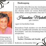 Danksagung Hannelore Meckelburg, geb. Scholich