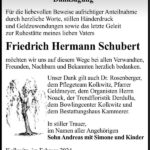 Danksagung Friedrich Hermann Schubert