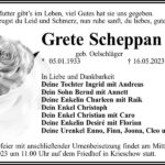 Traueranzeige Grete Scheppan, geb. Oelschläger