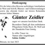 Danksagung Günter Zeidler