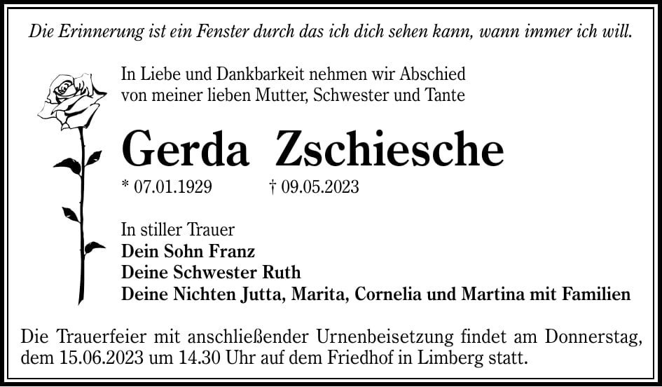 Traueranzeige Gerda Zschiesche