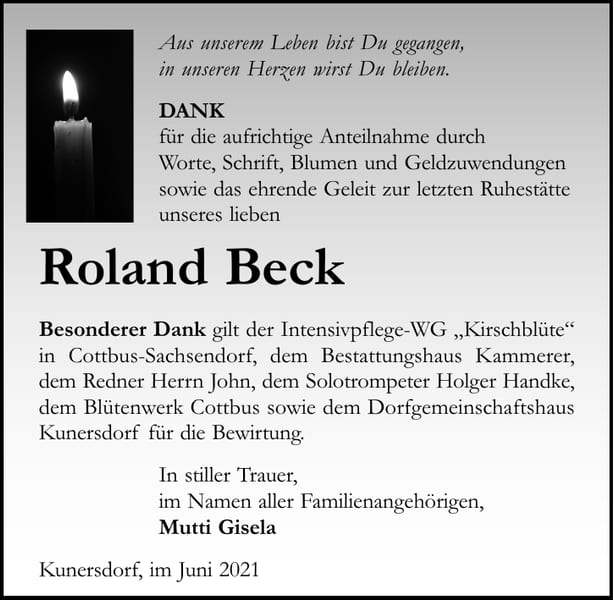 Danksagung Roland Beck