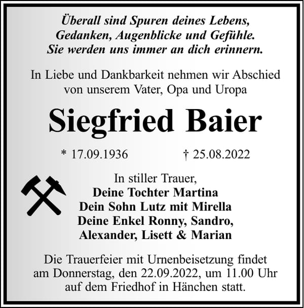 Traueranzeige Siegfried Baier