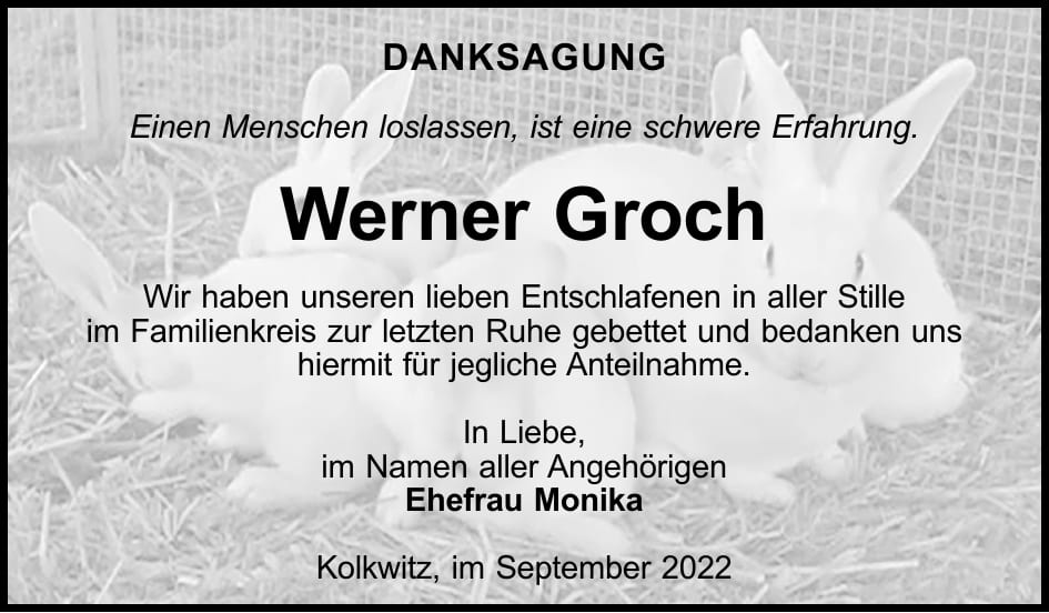 Danksagung Werner Groch