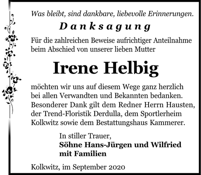Danksagung Irene Helbig