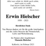 Danksagung Erwin Hielscher