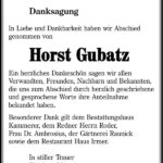Danksagung Horst Gubatz