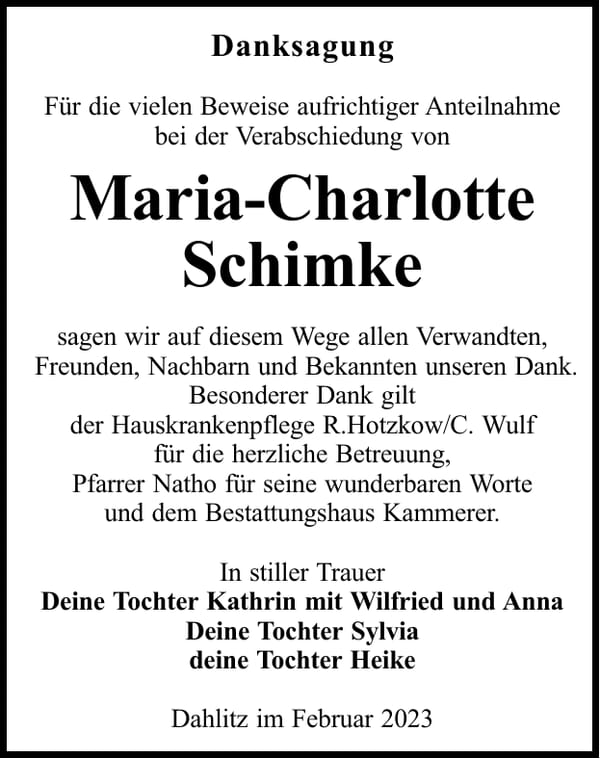Danksagung Maria-Charlotte Schimke
