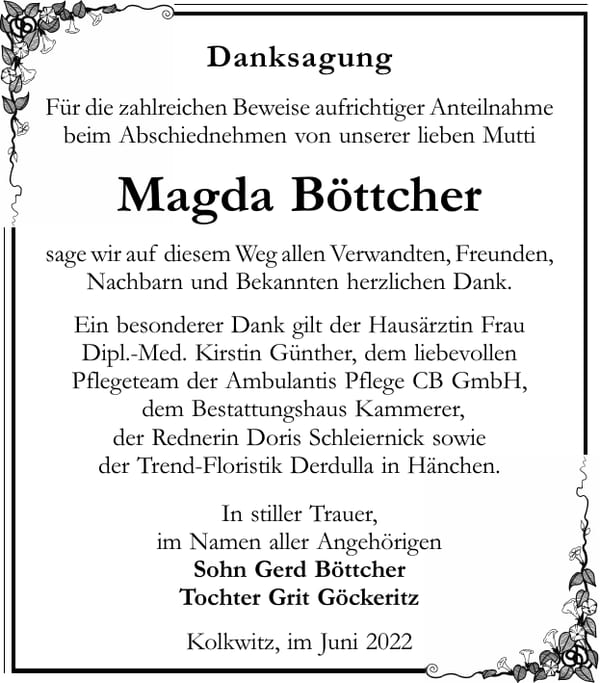 Danksagung Magda Böttcher