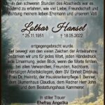 Danksagung Lothar Hansel