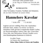 Danksagung Hannelore Kavelar, geb. Goerz