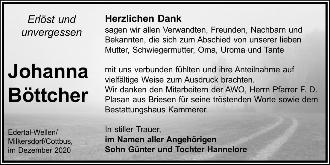 Danksagung Johanna Böttcher