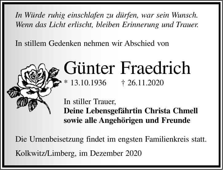 Traueranzeige Günter Fraedrich