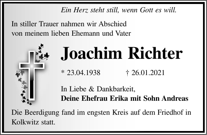 Traueranzeige Joachim Richter