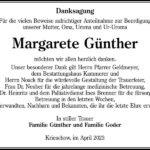 Danksagung Margarete Günther