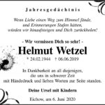 Jahresgedenken Helmut Wetzel