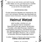 Danksagung Helmut Wetzel