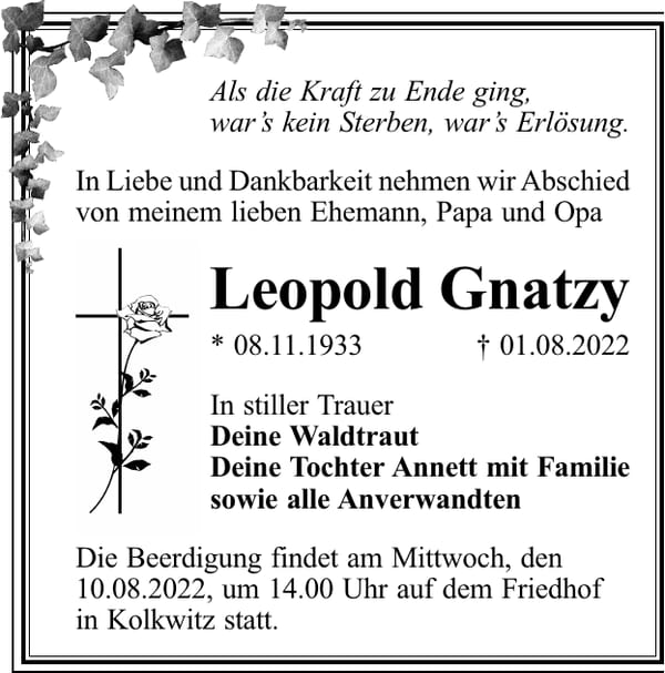 Traueranzeige Leopold Gnatzy